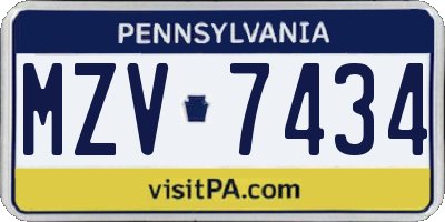 PA license plate MZV7434