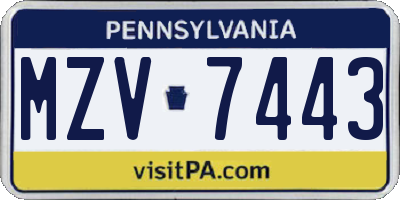 PA license plate MZV7443