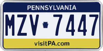 PA license plate MZV7447
