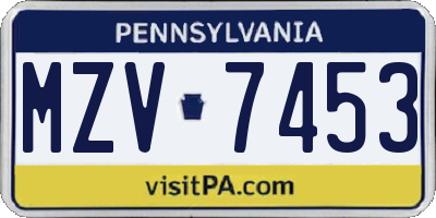 PA license plate MZV7453