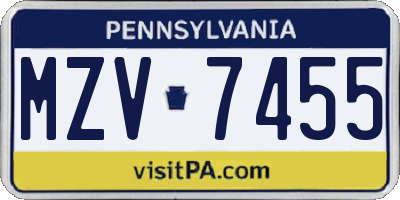PA license plate MZV7455