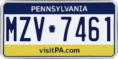 PA license plate MZV7461