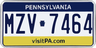 PA license plate MZV7464