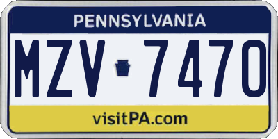 PA license plate MZV7470
