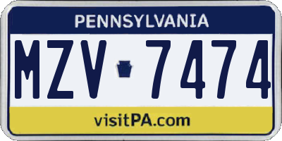 PA license plate MZV7474