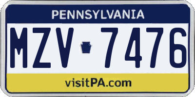 PA license plate MZV7476