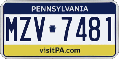 PA license plate MZV7481