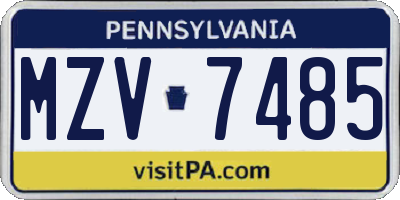 PA license plate MZV7485