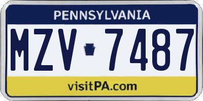 PA license plate MZV7487