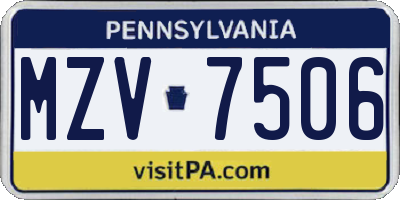 PA license plate MZV7506