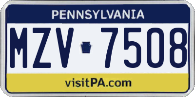 PA license plate MZV7508