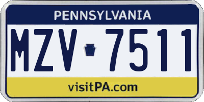 PA license plate MZV7511