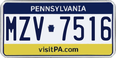 PA license plate MZV7516