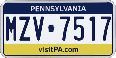 PA license plate MZV7517