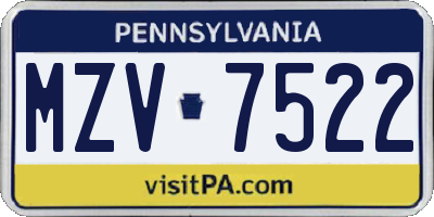 PA license plate MZV7522