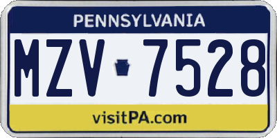 PA license plate MZV7528