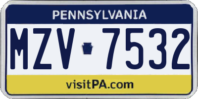 PA license plate MZV7532