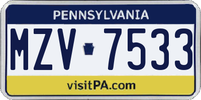 PA license plate MZV7533