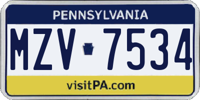 PA license plate MZV7534