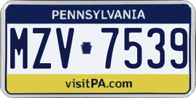 PA license plate MZV7539