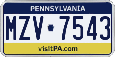 PA license plate MZV7543