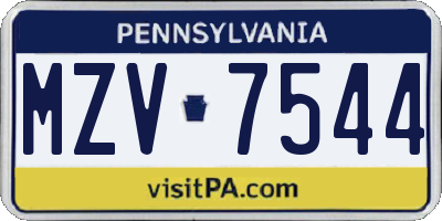 PA license plate MZV7544