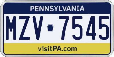 PA license plate MZV7545