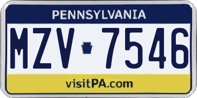 PA license plate MZV7546