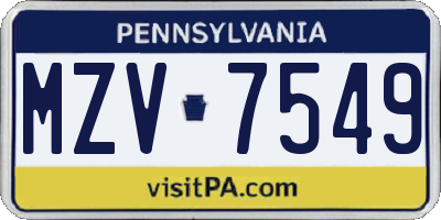 PA license plate MZV7549
