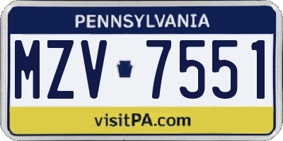 PA license plate MZV7551