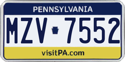 PA license plate MZV7552