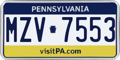 PA license plate MZV7553