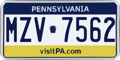 PA license plate MZV7562