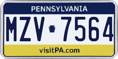 PA license plate MZV7564