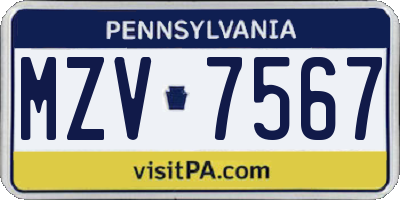 PA license plate MZV7567