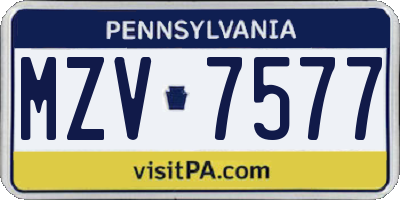 PA license plate MZV7577