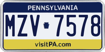 PA license plate MZV7578