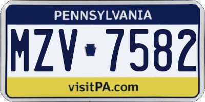 PA license plate MZV7582