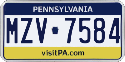 PA license plate MZV7584