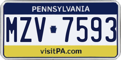PA license plate MZV7593