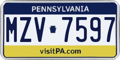PA license plate MZV7597