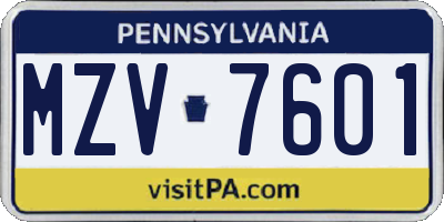 PA license plate MZV7601