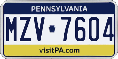 PA license plate MZV7604
