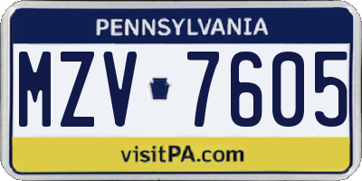 PA license plate MZV7605