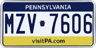 PA license plate MZV7606