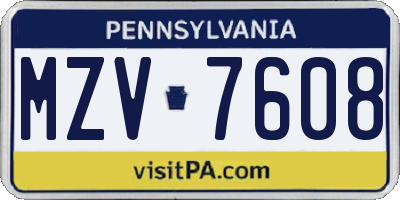 PA license plate MZV7608