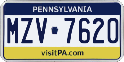 PA license plate MZV7620