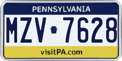 PA license plate MZV7628