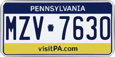 PA license plate MZV7630