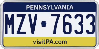 PA license plate MZV7633